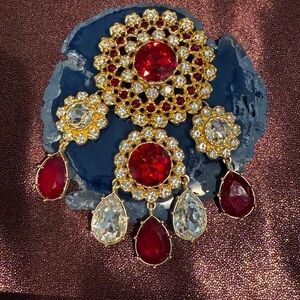 HARD TO FIND  - Catwalk Jon All Glass Brooch Red/Clear Gold Tone